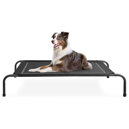 FluffyDream Cooling Elevated Dog Cot Bed, Outdoor Raised Lightweight Dog Cot, No-Slip Feet Pet Hammock Bed for Outdoor use Portable Durable, 49x31.5x8 Inch, Black