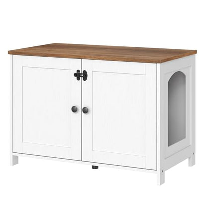 HOOBRO Litter Box Enclosure, Cat Litter Box Furniture with Removable Divider, Hidden Litter Box Furniture, Wooden Cat House, End Side Table, 31" L x 17.5" W x 19.7" H, White and Walnut WH03MW01G2 - color: White + Walnut