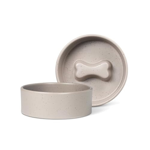 Fringe Studio Speckled Bone Taupe Small Ceramic Slow Feeder Pet Bowl (5" Diameter x 1.75" H, 10 fl.oz.), PetShop Collection (780SM002) - color: Speckled Bone Taupe, size: Small