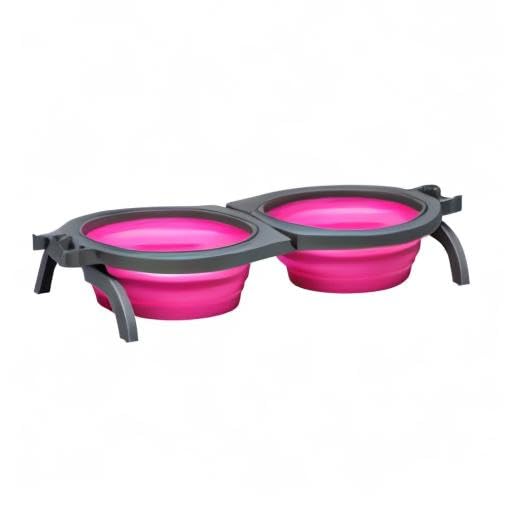 Loving Pets - Bella Roma Double Diner Portable Travel Dog Bowls Collapsible Combined Dog Food & Water Bowls (Pink, Medium) - color: Pink, size: Medium Travel Double Diner
