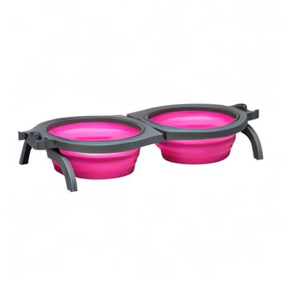 Loving Pets - Bella Roma Double Diner Portable Travel Dog Bowls Collapsible Combined Dog Food & Water Bowls (Pink, Medium) - color: Pink, size: Medium Travel Double Diner