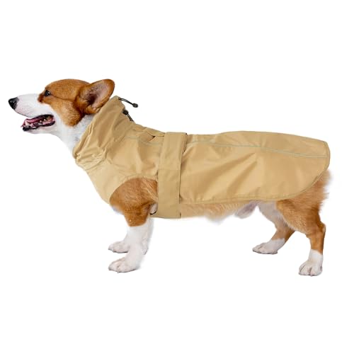 Waterproof Dog Raincoat with Reflective Strip, Adjustable Breathable Rain Coat Jacket with Leash Hole for Dogs (Khaki, X-Small) - color: Khaki, size: X-Small
