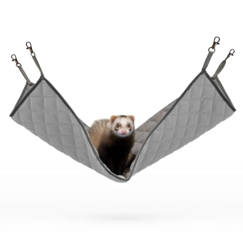 Paw Inspired Hanging Fleece Hammock for Ferrets, Rats, Chinchillas, Sugar Gliders, Small Pets | Hideout Toy for Guinea Pigs, Hamsters | Swivel Clips for Small Animal Cages (Gray/Light Gray) - color: Gray/Light Gray