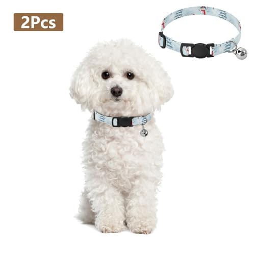 Winter Snowmen Trees Blue Small Dog Collar 2 Pack Soft Cat Collar Adjustable Length 10.6" to 17.1" - color: Winter Snowmen Trees Blue