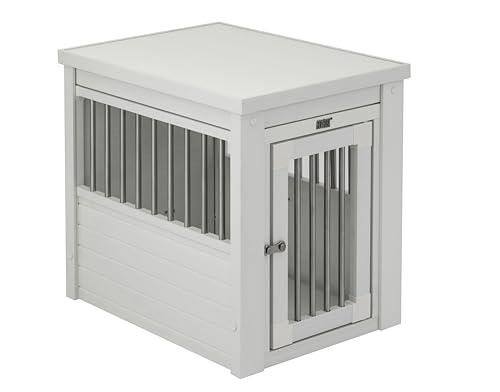 New Age Pet ECOFLEX InnPlace Dog Crate & End Table, Furniture-Style Indoor Kennel for Crate-Trained Dogs, Stainless Steel Spindles, 10-Year Warranty. 4 Colors, 4 Sizes - color: Antique White, size: 23.8"L x 18.2"W x 22.2"H
