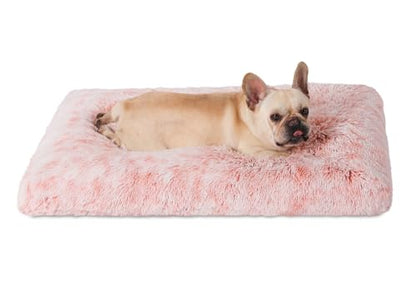 Bedfolks Plush Waterproof Dog Crate Bed with Removable Washable Cover,Faux Fur Kennel Pad for Medium Dogs,29"x21",Pink - color: Pink, size: Medium(29x21'')