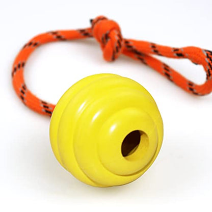 K9 Training Ball with Rope, Exercise and Reward Toy for Dogs - Indestructible Dog Toy Ball with Handle for Training Pull, Throw, Tug - Belgian Malinois Gifts (Yellow) - color: Yellow