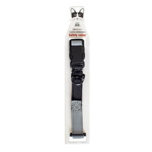 CatGoods Reflective Silver Stretch Cat Collar – Escape-Safe Alternative to Breakaway, Adjustable, Comfortable, ID and Bell Attachment - color: Silver