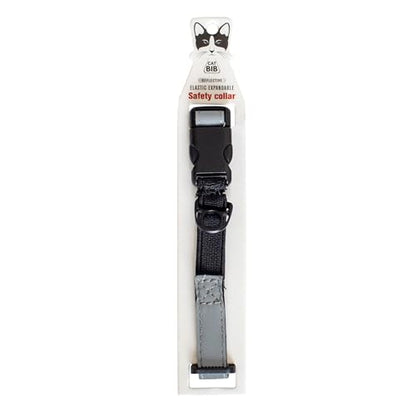 CatGoods Reflective Silver Stretch Cat Collar – Escape-Safe Alternative to Breakaway, Adjustable, Comfortable, ID and Bell Attachment - color: Silver