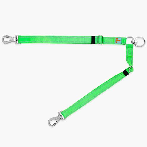 Dog Friendly Co. Leash Splitter | Walk Two Dogs | Complete Control - 360° Swivel, Tangle Free, Adjustable Length, Reflective Webbing, Heavy Duty Clips (Neon Green) - color: Neon Green