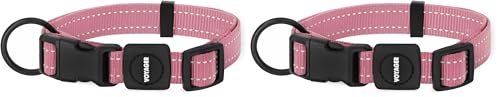 Best Pet Supplies Reflective Dog Collar with Adjustable Length, Heavy-Duty Buckle, and Strong Leash D-Ring, Training, Walking, Jogging Accessory for Small, Medium, and Large Breeds - Pink, S - color: Collar (Pink), size: S (10" - 16") (Pack of 2)