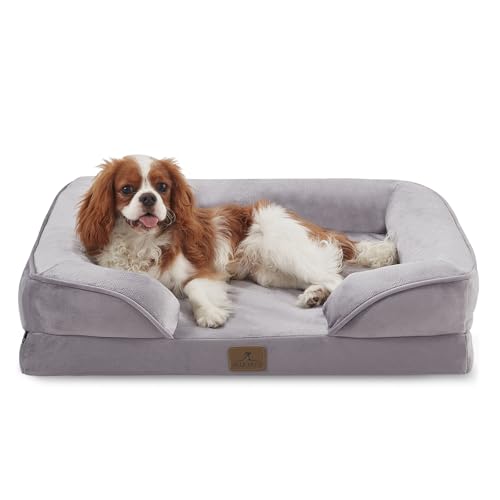 Bedfolks Orthopedic Dog Bed, Waterproof Dog Sofa Bed for Medium Dogs, Egg Foam Pet Couch Bed with Removable Washable Cover and Nonslip Bottom, Light Grey - color: Light Grey, size: 28.0"L x 23.0"W x 6.5"Th
