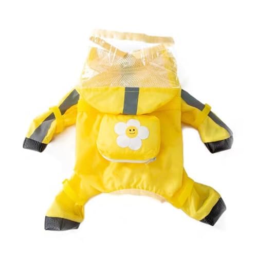 Dog Raincoat with Boots,Waterproof Dog Raincoats with Hood for Small Medium Large Dogs,Raincoat with Reflective Strap, Lightweight Rain Jacket with Leash Hole (Yellow Flower, X-Large) - color: Yellow Flower, size: XL (11-14lb)