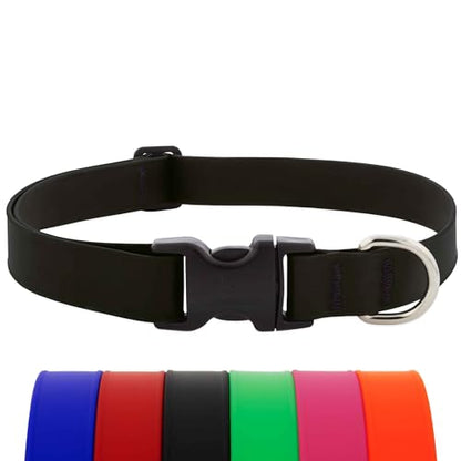 LupinePet Waterproof Splash Dog Collar, Jet Black, 1-inch Wide, adjusts 12-20", Made with BioThane - color: Jet Black, size: Medium: Adjusts from 12 to 20 in, 1-in wide