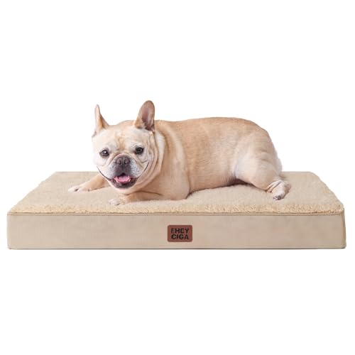 EHEYCIGA Orthopedic Medium Dog Beds for Small Dogs with Removable Washable Cover for Crate, Khaki, 30x20 - color: khaki, size: 30*20*3.5 Inches