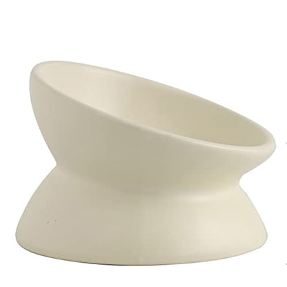 Ceramic Raised Cat Bowl, Cat Food Bowls Elevated Tilted, Ceramic Pet Bowl Whisker Friendly, Anti Vomit & Reduce Neck Burden for Food and Water (Cream-White) - color: Cream-White