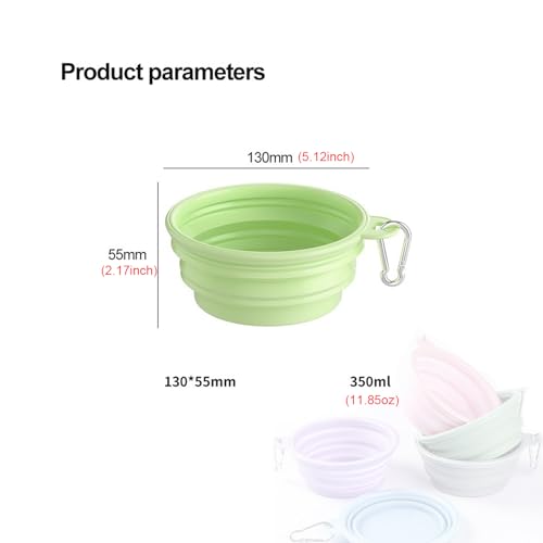 2-Pack Collapsible Dog Bowls with Carabiners | Portable Dog Bowl for Travel & Outdoor | BPA-Free Silicone Foldable Bowls for Dogs Cats (Purple,Green)