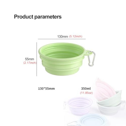 2-Pack Collapsible Dog Bowls with Carabiners | Portable Dog Bowl for Travel & Outdoor | BPA-Free Silicone Foldable Bowls for Dogs Cats (Purple,Green)
