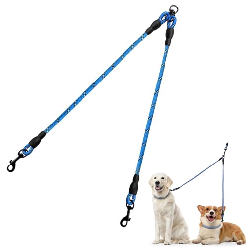 Taglory Double Dog Leash Coupler for Two Dogs, 1/3" Lightweight Dual Leash Extension for Small and Medium Dogs, No Tangle 360° Swivel, Reflective Rope, 30 Inch, Blue - color: Blue