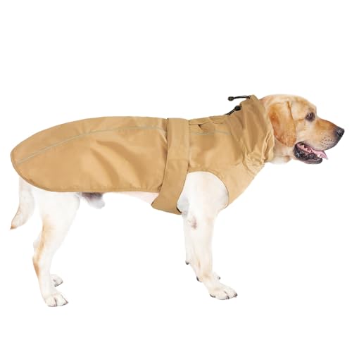 Waterproof Dog Raincoat with Reflective Strip, Adjustable Breathable Rain Coat Jacket with Leash Hole for Dogs (Khaki, Small) - color: Khaki, size: Small