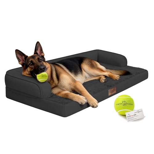 Comfort Expression Extra Large Dog Bed - XXL Orthopedic Washable Bed for Big Dogs - Waterproof Bolster Pet Couch with Removable Non-Slip Cover, 48 x 33 - color: Black, size: XX-Large（48"L x 33"W x 8"Th)