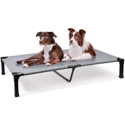 Heeyoo Elevated Dog Bed, Cooling Raised Pet Cot with Chew Proof Washable Breathable Mesh and Metal Frame, Portable Dog Cot Bed with No-Slip Feet for Outdoor or Indoor Use - color: Grey, size: 60"L x 36"W x 9.3"H