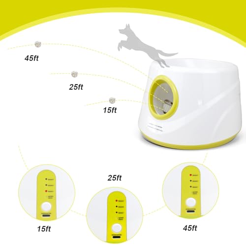 Automatic Dog Ball Launcher with 6 ETPU Balls, White, Adjustable Distance 20-45ft, USB Rechargeable, Interactive Pet Toys (Yellow) - color: Yellow-Standard