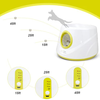 Automatic Dog Ball Launcher with 6 ETPU Balls, White, Adjustable Distance 20-45ft, USB Rechargeable, Interactive Pet Toys (Yellow) - color: Yellow-Standard