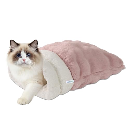 4 in 1 Self Warming Burrow Cat Bed, Pet Hideway Sleeping Cuddle Cave (Pink) - color: Pink