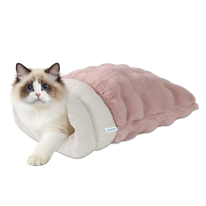 4 in 1 Self Warming Burrow Cat Bed, Pet Hideway Sleeping Cuddle Cave (Pink) - color: Pink