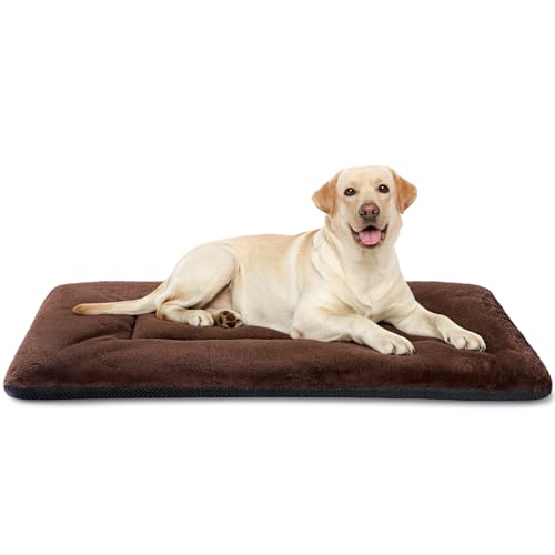 Dog Crate Pad, 42 Inch Machine Washable Plush Dog Crate Mat for Large Dogs, Soft Anti-Slip Kennel Pad & Pet Bed Mat for Metal Crates, Brown - color: Brown, size: 42.0"L x 28.0"W x 1.5"Th