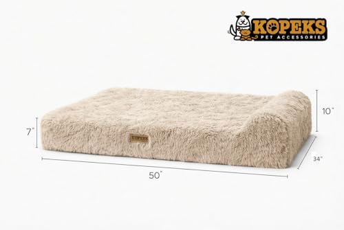 KOPEKS Orthopedic Memory Foam Dog Bed 7" Inch Thick Extra Large Dog Bed with Pillow Fluffy Brown 50"x34"x10" Includes Waterproof Liner & Durable Removable Cover with Smart Design - color: Brown (Light) - Fluffy