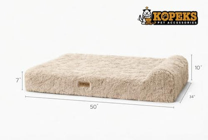 KOPEKS Orthopedic Memory Foam Dog Bed 7" Inch Thick Extra Large Dog Bed with Pillow Fluffy Brown 50"x34"x10" Includes Waterproof Liner & Durable Removable Cover with Smart Design - color: Brown (Light) - Fluffy