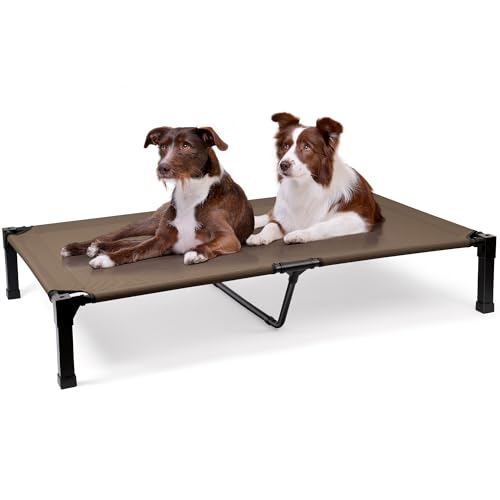 Heeyoo Elevated Dog Bed, Cooling Raised Pet Cot with Chew Proof Washable Breathable Mesh and Metal Frame, Portable Dog Cot Bed with No-Slip Feet for Outdoor or Indoor Use - color: Brown, size: 60"L x 36"W x 9.3"H