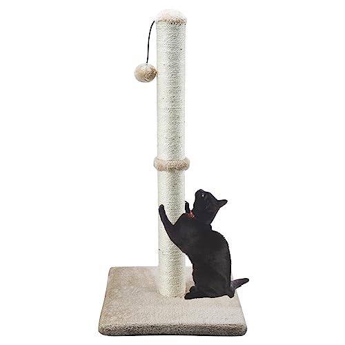 Dimaka 34" Height Tall Cat Scratching Post, Claw Scratcher with Sisal Rope and Covered with Soft Smooth Plush, Vertical Scratch [Full Strectch] (Light Brown, 34 inches for Large Cats) - color: Light Brown, size: 34 inches for Large Cats