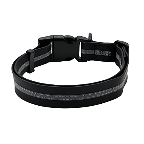 NIMBLE Dog Collar Waterproof Pet Collars Anti-Odor Durable Adjustable PVC & Polyester Soft with Reflective Cloth Stripe Basic Dog Collars S/M/L Sizes (Medium (11.81”-18.5”inches), Black) - color: Black, size: Medium (11.81”-18.5”inches)
