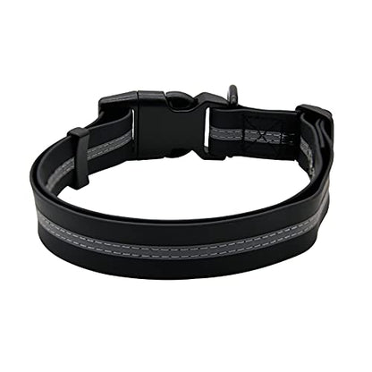 NIMBLE Dog Collar Waterproof Pet Collars Anti-Odor Durable Adjustable PVC & Polyester Soft with Reflective Cloth Stripe Basic Dog Collars S/M/L Sizes (Medium (11.81”-18.5”inches), Black) - color: Black, size: Medium (11.81”-18.5”inches)