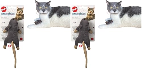 SPOT Flat Mouse Frankie with Catnip - Cat Toy, Fuzzy Mice with Catnip and Crinkle Sound, Perfect Size for Pouncing on, Chasing, Hunting - 5.5in Plush Toys, Assorted Colors (Pack of 2) - size: 5.5 in (Pack of 2), style: Frankie