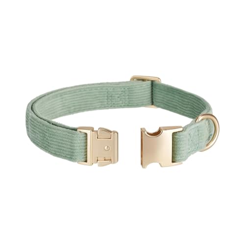 Cotton Fibric Dog Collar with High Grade Metal Buckle, for Medium Dogs(Light Green,Medium:12-19") - color: Lt Green, size: Medium