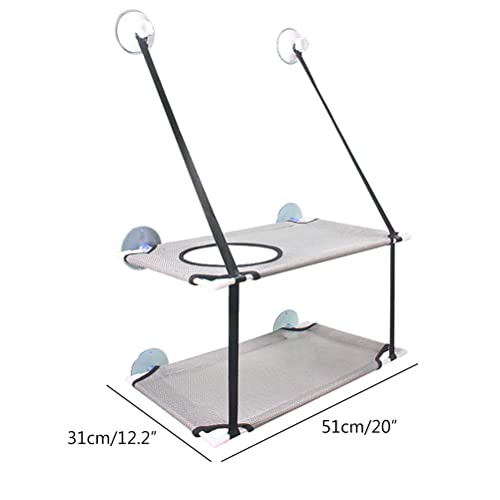 Aramox Double Layer Cat Window Hammock, Sturdy Cat Perch with 6 Suction Cups for Large Cats, Nylon Mesh Bed for Sunbathing, Supports Up to 10KG (White) - color: #739