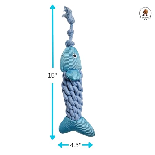 Fish Dog Toy with Rope - Fun for Some Small, Medium, and Large Breeds - Squeaky Playtime by HappyDoggys