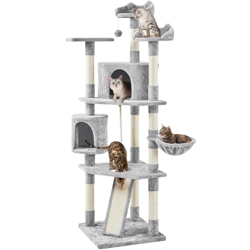 Yaheetech 79 inches Cat Tree Multi-Level Cat Tower with Scratching Post Indoor Cat Condo Pet Stand Play House Furniture Kitten Kitty Activity Center - color: Light Gray