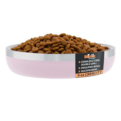 Master Pet Supply Stainless Steel Cat Bowls - 9 oz Heavy Duty - Rose Quartz, Double Wall Extra-Thick Insulated, Non-Slip Pet Water Bowl for Cats & Pets, Anti Rust Metal, Dishwasher Safe - color: Rose Quartz