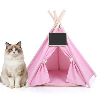 Dog & Cat Teepee Tents Indoor Pet Teepee Bed with Thick Cushion Portable Dog Houses Pink Cat Tents for Puppy & Pet(S: 15.5 x 15.5 x 21 Inch) - size: S: 15.5 x 15.5 x 21 Inch