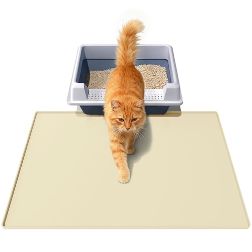 Cat Litter Mat 24" x 16",Soft Silicone Material, Easy Clean Waterproof No Slip Litter Tray Mat, Durable Cat Mat For Indoor,Garden - color: Beige, size: 23.6" X 15.7"