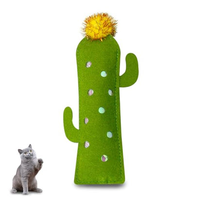 Andiker Catnip Toy for Cats, Cute Bamboo Shapes with Soft PP Cotton Bite-Resistant Cat Chew Toy with Catnip and Crinkle Paper Entertaining Interactive Cat Toy for Indoor Cats and Kitten (Cactus) - style: Cactus