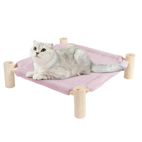 Cat and Dog Hammock Bed for Small Dogs, Brethable Wooden Cat Pet Rabbit Elevated Bed Cots Furniture for All Seasons Fleece Purple - color: Fleece Purple