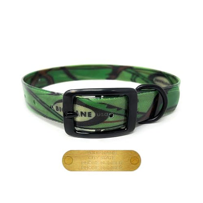 Regal Dog Products Large Green Camo Hunting Dog Collar with Custom Engraved Name Plate and Heavy Duty Black Hardware | Waterproof Personalized Dog Collars | Other Sizes for Small, Medium & Large - size: Large, style: Green Camouflage
