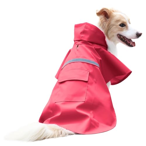 NACOCO Large Dog Raincoat Adjustable Pet Water Proof Clothes Lightweight Rain Jacket Poncho Hoodies with Strip Reflective (M, Red) - color: Red, size: Medium (Pack of 1)