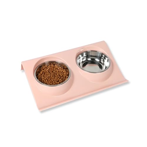 Double Dog Food Bowls Stainless Steel - Puppy Food and Water Bowl Set with Weighted Non-Slip Base - Non-Skid Design - Dog Bowl Set for Puppy Cats Kitten Small Medium Dogs - Pink - color: Pink